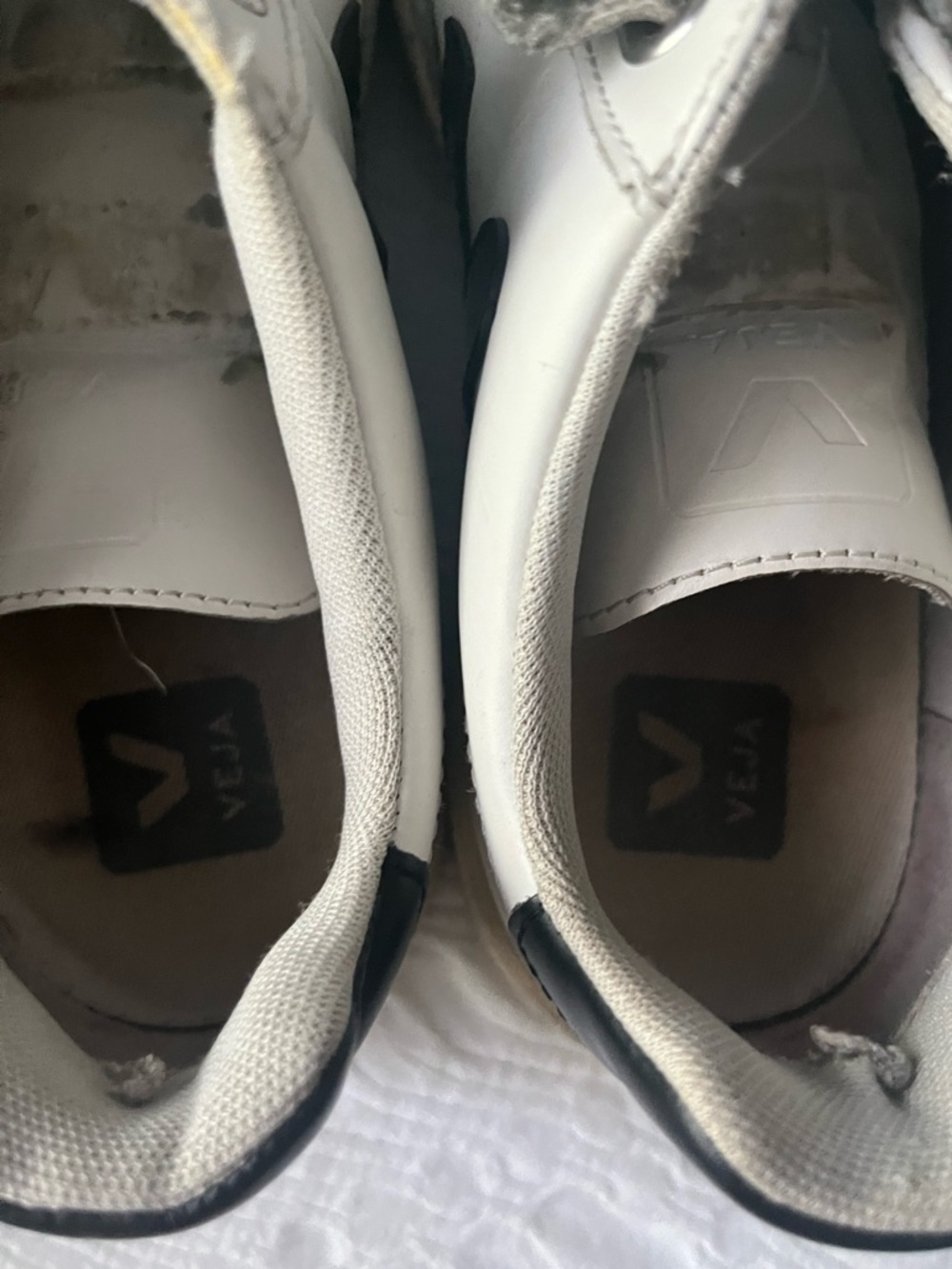 Veja White Sneakers with Black V Logo and Off-White Sole - Picture 6 of 6